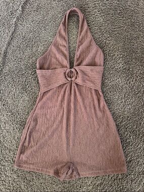 Halter Ring-Front Mauve Romper Jumpsuit